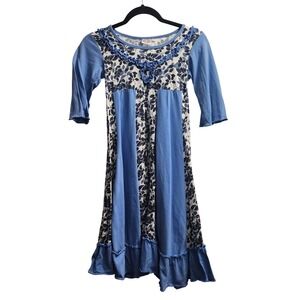 Lilli Lovebird Girls Blue Floral Ruffle Dress Size 12